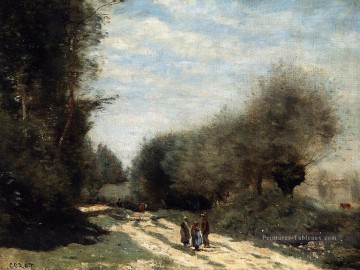 romantique romantisme Tableau Peinture - Crecy en Brie Route à la campagne Romantisme Jean Baptiste Camille Corot